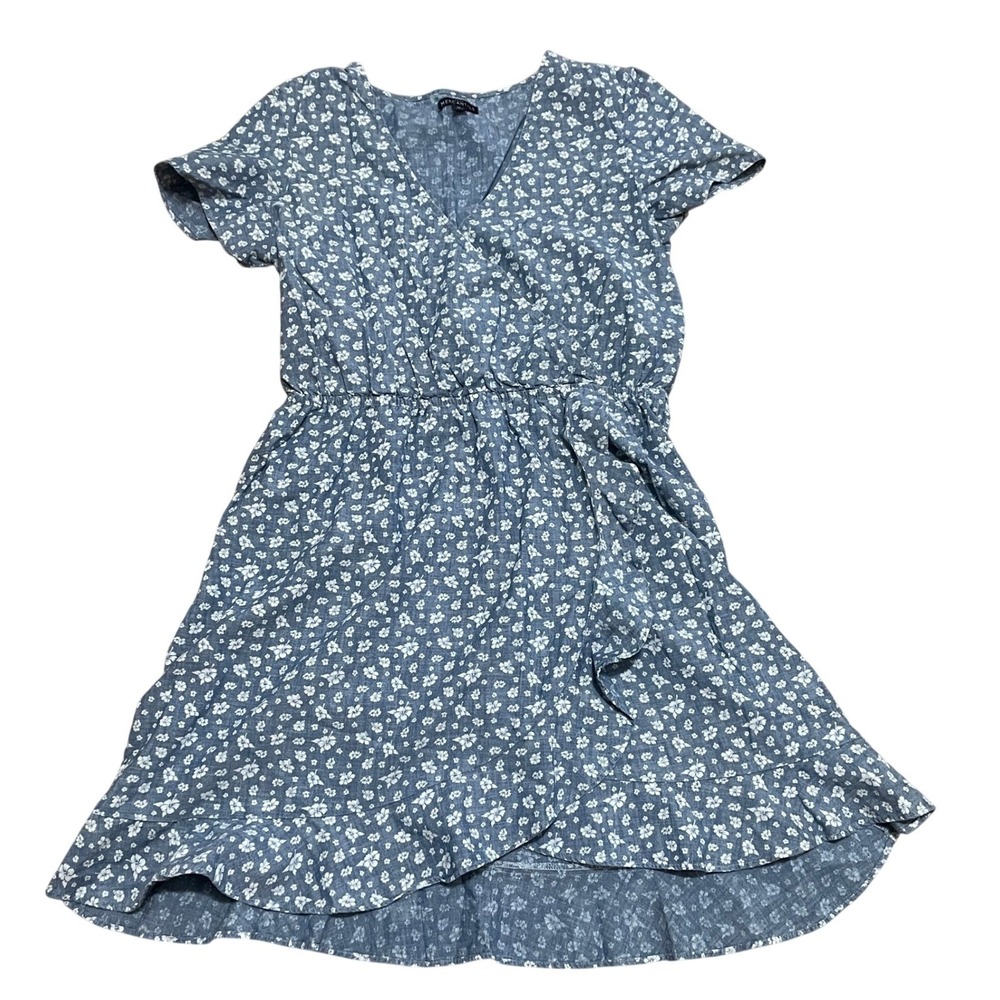 J.Crew Mercantile Womens M Blue Floral Cottage Chambray Wrap Dress Cotton Ruffle